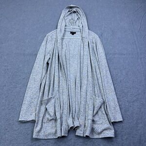 J Jill Wearever Cardigan Women's Large‎ Gray Speckled Open Front Hooded Pockets